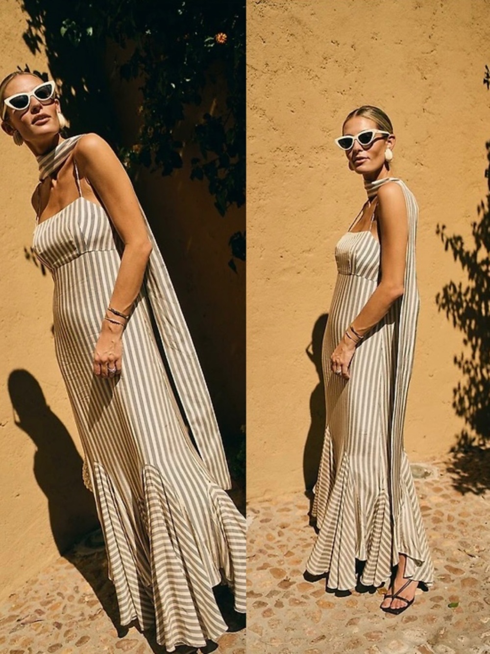 NWT Antonio Melani x M.G. Style Mallie Detached Scarf Stripe Mermaid Maxi Dress - Picture 3 of 8